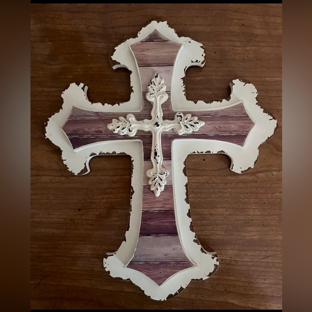 Rustic Cream and Brown Cross Wall Decor